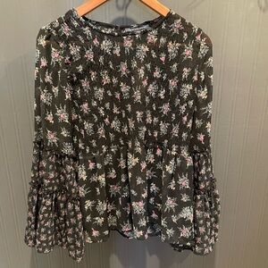 American Eagle NEW bell sleeve sheer top shirt Bohemian hippie black blouse‎